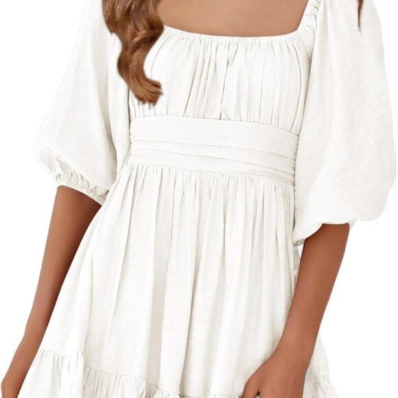 Girls Summer Dresses Square Neck Lantern Sleeve Tie Backless Ruffle A-Line Party - Picture 1 of 6